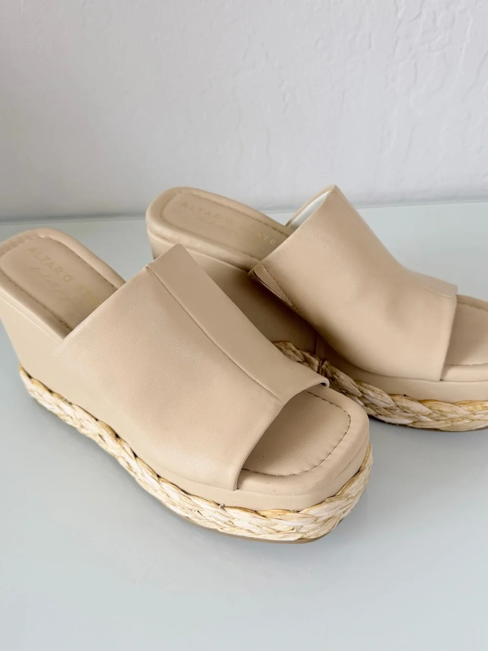 Altar'd State Neutral Beige Platform Espadrille Wedge Slide Sandals Size 7